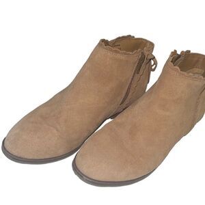 Jack Rogers Charlotte Tan Suede Side Zip Scallop Detail Ankle Booties Size 7